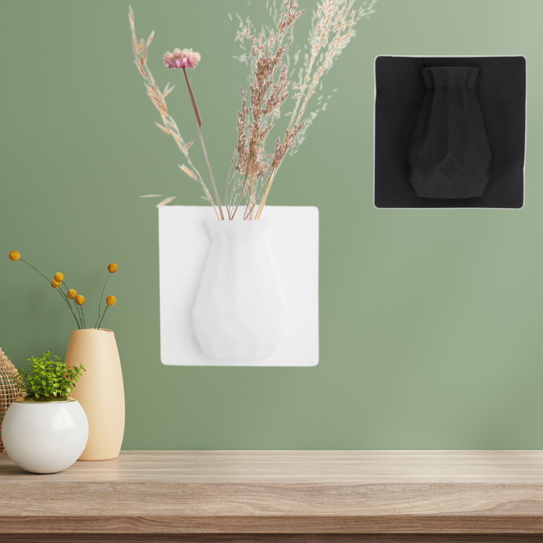SENZA Siliconen Vaas – Ophangbaar Op Gladde Oppervlakken – Wit – 15x15x4 cm – Geschikt Voor Echte Bloemen En Droogbloemen
