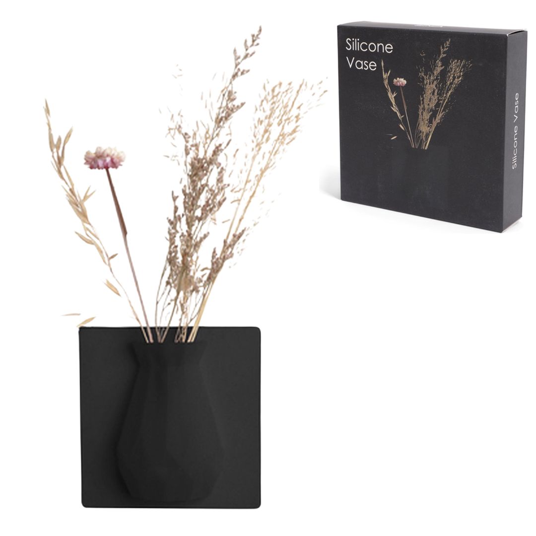 SENZA Siliconen Vaas – Ophangbaar Op Gladde Oppervlakken – Wit – 15x15x4 cm – Geschikt Voor Echte Bloemen En Droogbloemen