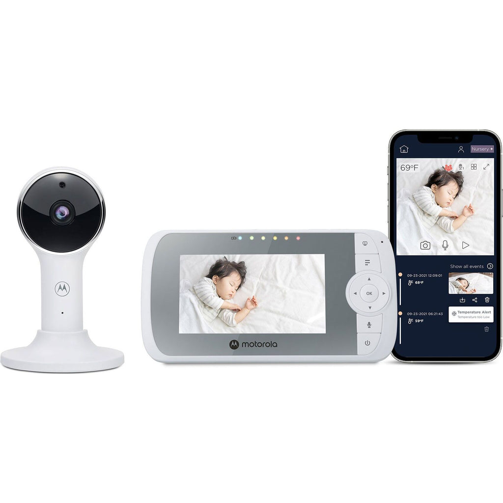 Motorola VM64 Connect video babyfoon – 4.3 inch scherm baby monitor – WiFi babycamera met 1080p HD app – pan tilt zoom camera – tweeweg communicatie – temperatuur sensor – draadloze babybewaking met display