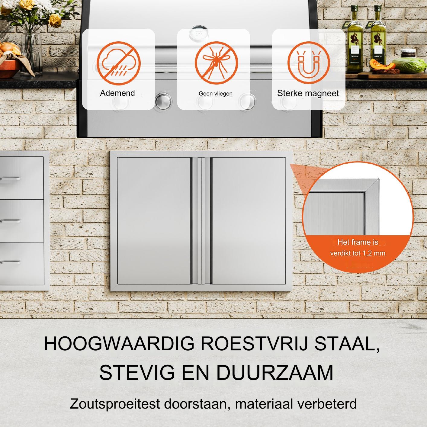 RVS Grill Toegangsdeur 787 x 609 x 45 mm - Dubbele RVS Buitendeur - Inbouwdeur Voor Buitenkeuken Grill Eiland - Verticale Wanddeur Met Uittrekbare Handgrepen - Omkeerbaar Ontwerp Voor Links- En Rechts Draaibaar