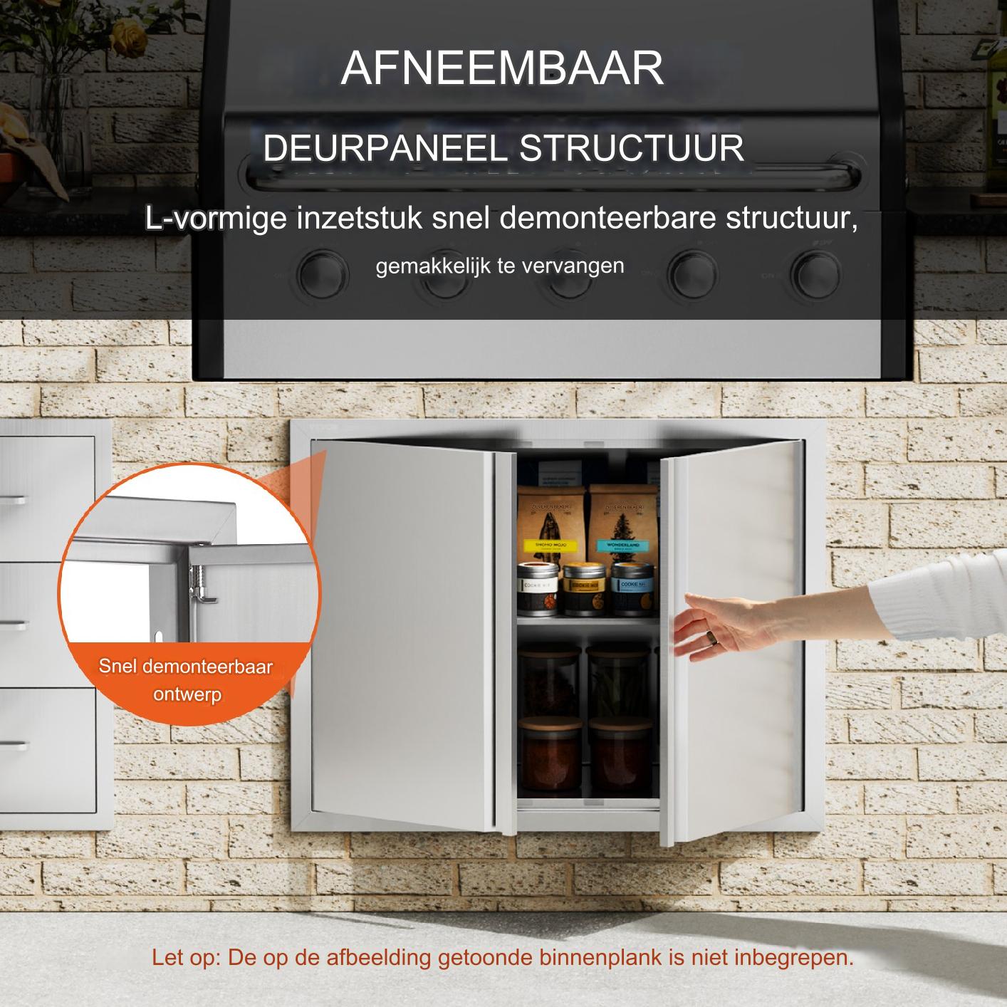 RVS Grill Toegangsdeur 787 x 609 x 45 mm - Dubbele RVS Buitendeur - Inbouwdeur Voor Buitenkeuken Grill Eiland - Verticale Wanddeur Met Uittrekbare Handgrepen - Omkeerbaar Ontwerp Voor Links- En Rechts Draaibaar