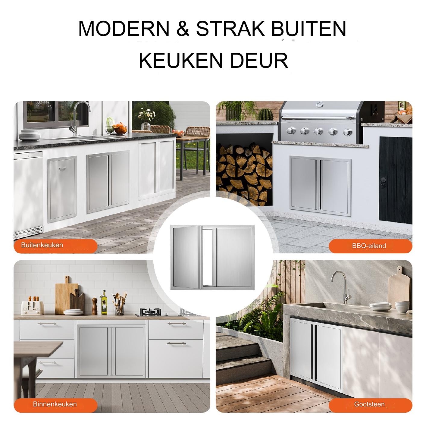 RVS Grill Toegangsdeur 787 x 609 x 45 mm - Dubbele RVS Buitendeur - Inbouwdeur Voor Buitenkeuken Grill Eiland - Verticale Wanddeur Met Uittrekbare Handgrepen - Omkeerbaar Ontwerp Voor Links- En Rechts Draaibaar