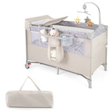 Babybed XL -  125 x 65 x 76 cm - Activiteitencentrum met Antislip Basis en Ritsdeur - Babybox - Grijs/Beige/Bruin - Ruime en Veilige Speelplek - Niet-Toxisch Materiaal - Lichtgewicht en Draagbaar