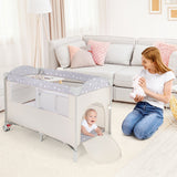 Babybed XL -  125 x 65 x 76 cm - Activiteitencentrum met Antislip Basis en Ritsdeur - Babybox - Grijs/Beige/Bruin - Ruime en Veilige Speelplek - Niet-Toxisch Materiaal - Lichtgewicht en Draagbaar