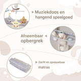 Babybed XL -  125 x 65 x 76 cm - Activiteitencentrum met Antislip Basis en Ritsdeur - Babybox - Grijs/Beige/Bruin - Ruime en Veilige Speelplek - Niet-Toxisch Materiaal - Lichtgewicht en Draagbaar