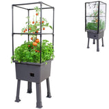Verhoogde Kweekbak – Kunststof Bloembak op Pootjes – Inclusief Verstelbaar Frame – Mini Kas met Afneembare Hoes – Bewateringssysteem – 116 cm