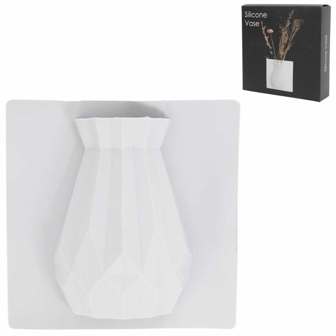 SENZA Siliconen Vaas – Ophangbaar Op Gladde Oppervlakken – Wit – 15x15x4 cm – Geschikt Voor Echte Bloemen En Droogbloemen