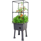 Verhoogde Kweekbak – Kunststof Bloembak op Pootjes – Inclusief Verstelbaar Frame – Mini Kas met Afneembare Hoes – Bewateringssysteem – 116 cm