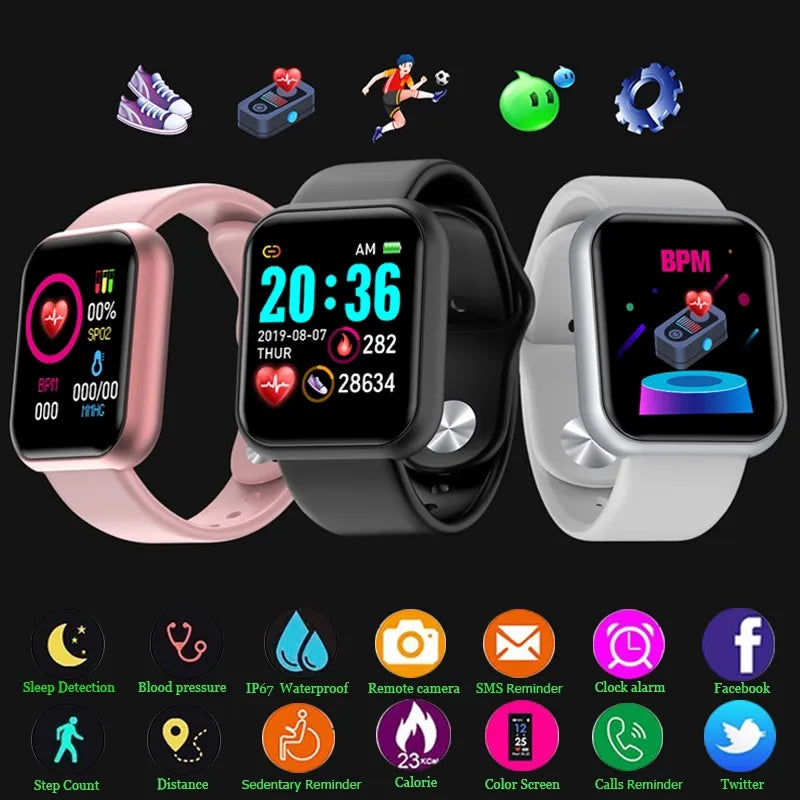Multifunctioneel Fitness Smartwatch in Klassiek Zwart - 1.44" LCD-Scherm - Geavanceerde Hartslag-, Bloeddruk- en Zuurstofmonitoring - Volg Sportprestaties en Dagelijkse Activiteiten - Elegant Accessoire voor Elke Gelegenheid - Inclusief Oplaadkabel