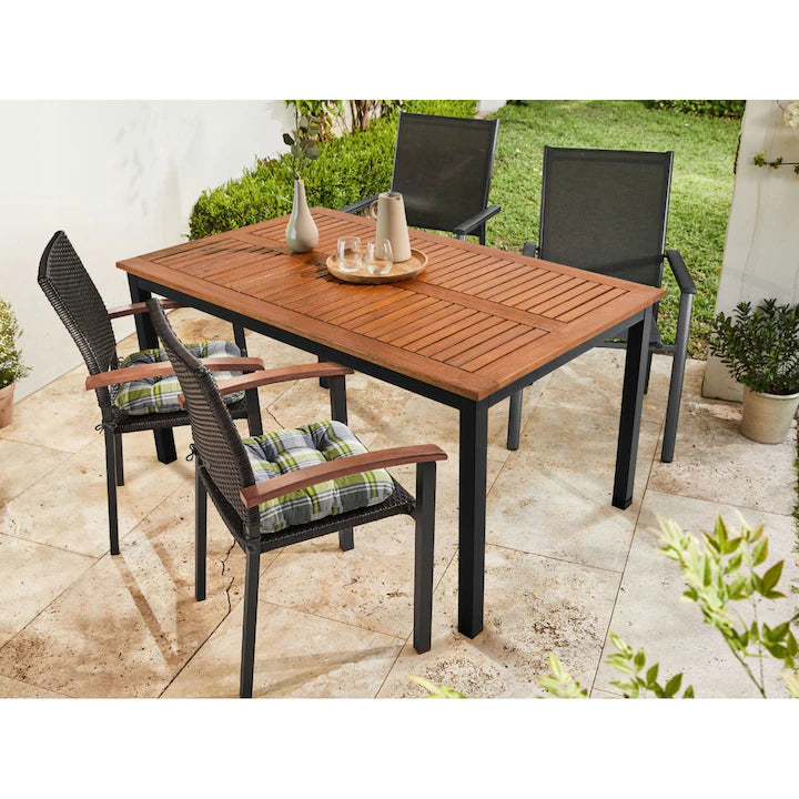 LIVARNO Home – Valencia Tuin Tafel – 150 x 90 x 74 cm – Grote Buitentafel met Aluminium Frame en Houten Tafelblad – Weerbestendige Rechthoekige Eettafel voor Buiten – Tuintafel voor Tuin, Terras of Balkon