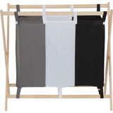 Wasmand met 3 Compartimenten - 120L Was Sorteren Organizer - Houten Frame Wasmand met Stoffen Vakken - Wasgoedmand met Scheiding voor Kleur, Wit en Donker - Wasbox 85 x 43 x 81 cm - Opvouwbare Wasverzamelaar