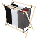 Wasmand met 3 Compartimenten - 120L Was Sorteren Organizer - Houten Frame Wasmand met Stoffen Vakken - Wasgoedmand met Scheiding voor Kleur, Wit en Donker - Wasbox 85 x 43 x 81 cm - Opvouwbare Wasverzamelaar