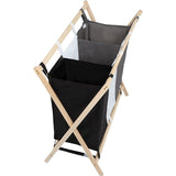 Wasmand met 3 Compartimenten - 120L Was Sorteren Organizer - Houten Frame Wasmand met Stoffen Vakken - Wasgoedmand met Scheiding voor Kleur, Wit en Donker - Wasbox 85 x 43 x 81 cm - Opvouwbare Wasverzamelaar