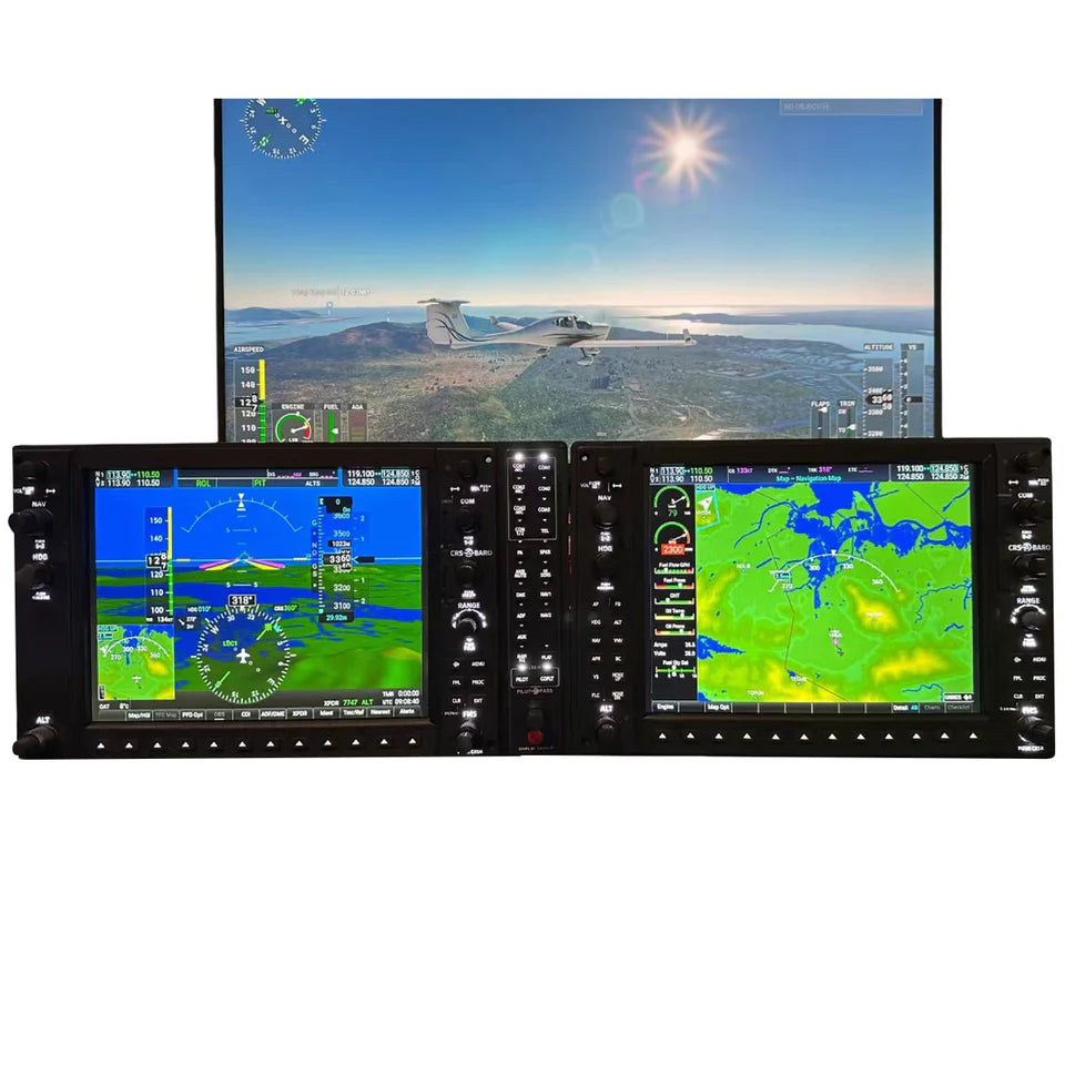 G1000 NXi flight sim panel set – 1:1 cockpit simulator PFD MFD GMA audio paneel – dual 10.4 inch IPS displays – aluminium flight simulator cockpit – compatibel met MSFS 2024 en X-Plane 12 – realistische avionics set