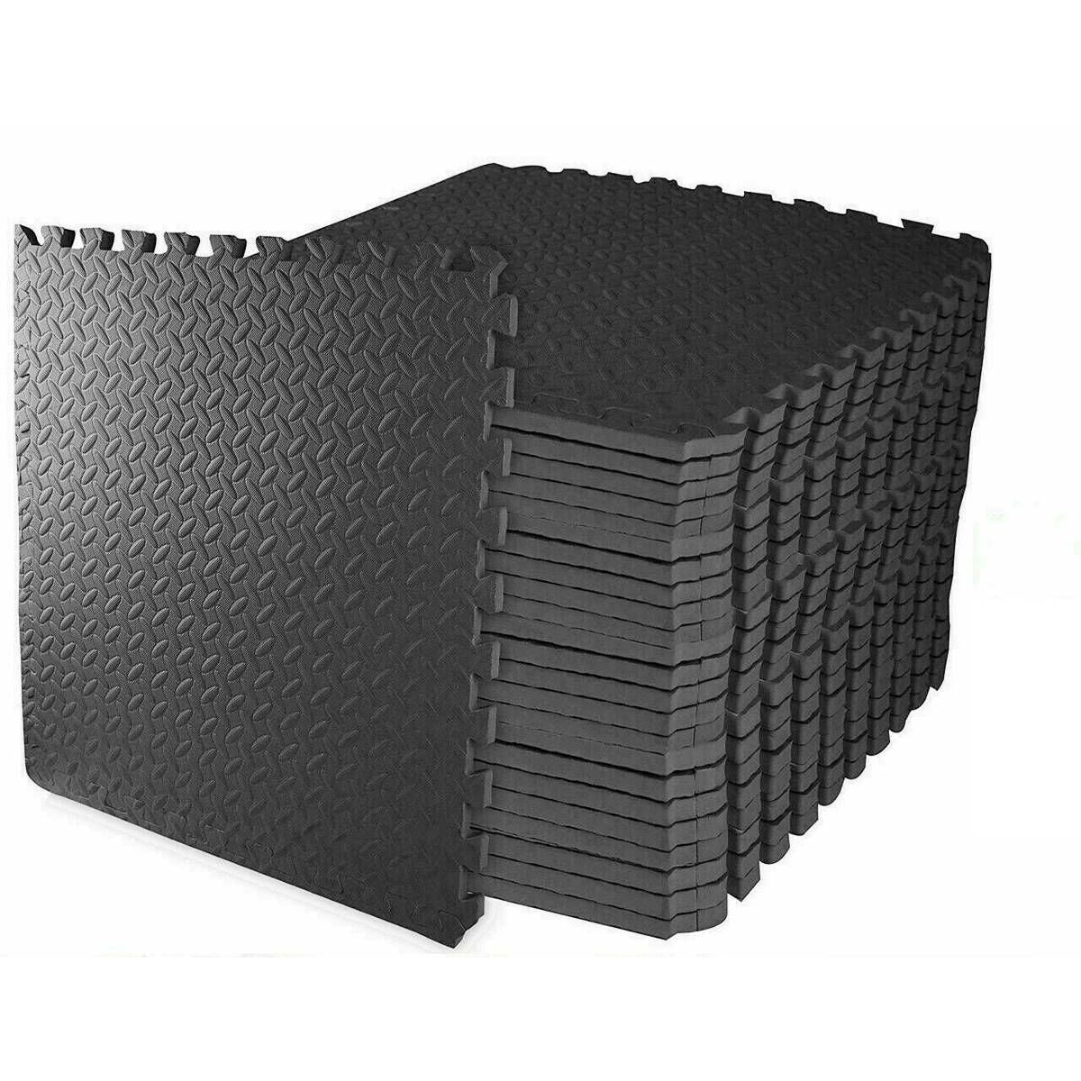 Set van 56 Vloerbeschermingsmatten met Randen – 30 x 30 cm | EVA Schuim Puzzeltegels voor Fitness, Gym, Garage, Speelkamer of Zwembad | Antislip, Geluiddempend & Waterdicht – 1 cm dik