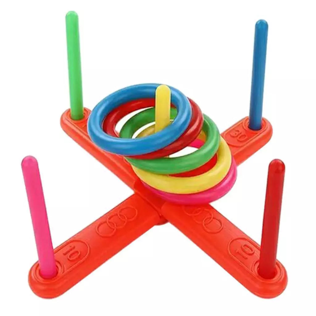 Ringwerpspel – Kunststof Ringgooi Set voor Buiten – Familie Spel – Incl. 5 Ringen &amp; 5 Pinnen – Buitenspeelgoed – Voor Kinderen vanaf 3 Jaar – Lichtgewicht – 41x23x5 cm