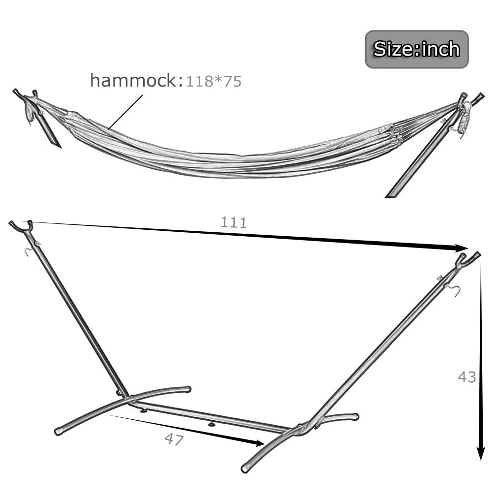 Dubbele Hangmat met Stalen Frame – Draagbaar, Ruimtebesparend & Heavy Duty – Voor Tuin, Balkon, Terras of Binnengebruik – Inclusief Hangmat