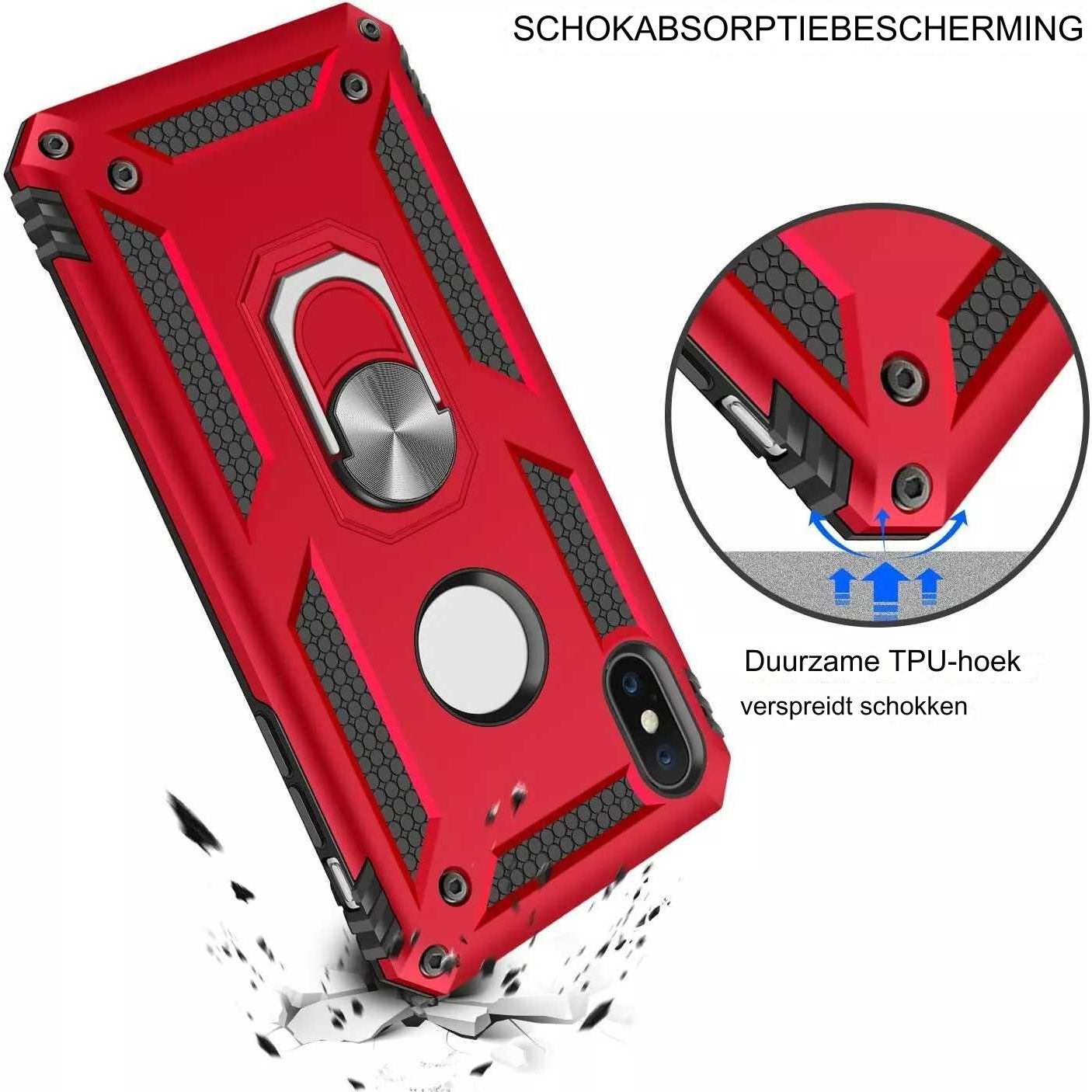 Heavy Duty Beschermhoesje + Screen Protector - Geschikt voor iPhone X / Mobiel Hoesje iPhone XS - met Gehard Glas Schermbeschermer, 360 Graden Ringhouder, Militaire Pantser Mobiele Telefoonhoesjes, Schokbestendige Cover, Beschermend Hoesje
