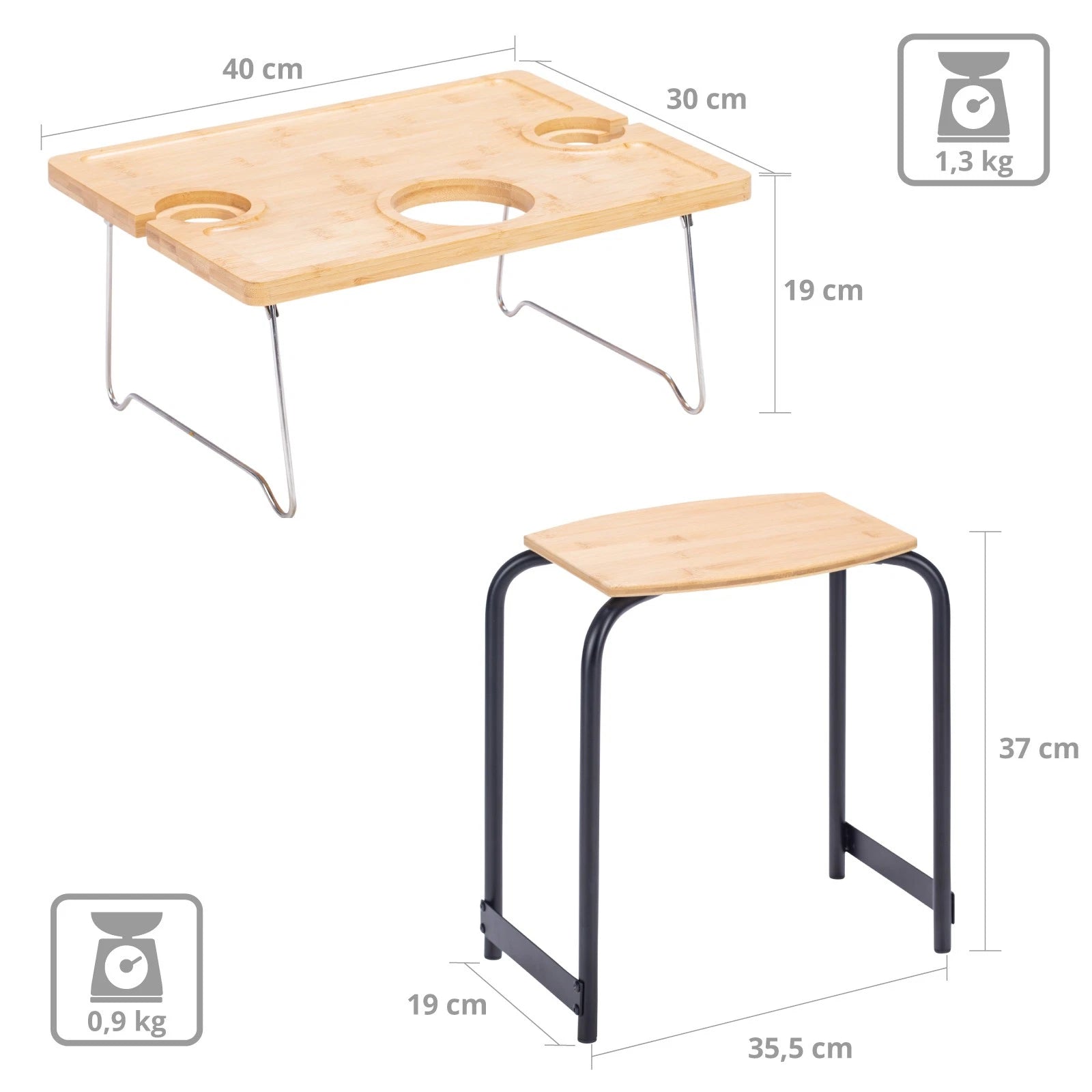 PICNICO picknick tafel set met rugzak – camping tafel en 2 krukken met koeltas – opvouwbare aluminium bamboe picknickset – backpack picnic table set voor strand park camping en outdoor – draagbare tafelset België design