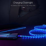 3-in-1 Magnetische Lichtgevende Oplaadkabel - 360° Draaiende LED Telefoonlader, Snel Oplaadsnoer Compatibel met iPhone, Type-C en Micro USB, Blauw, 1 Meter