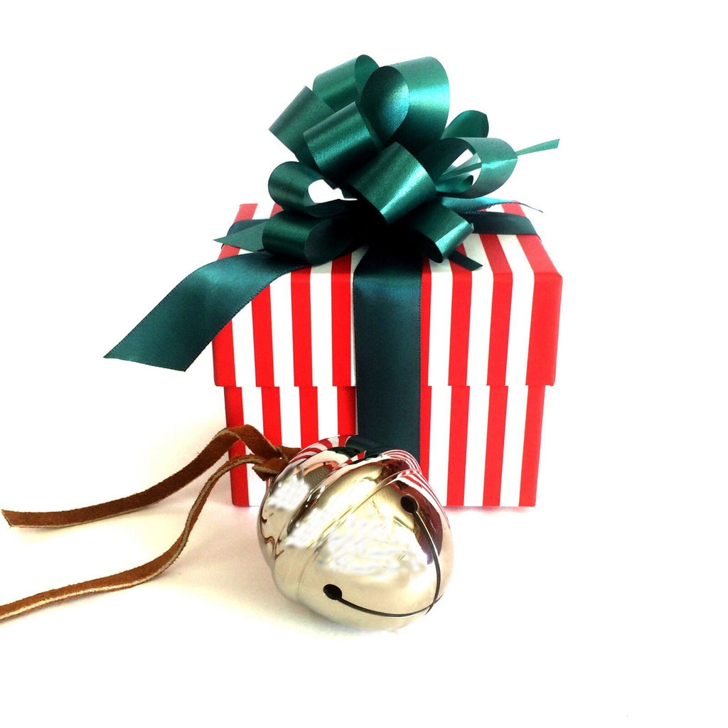 Polar Express Slee Kerst Bel Luxe - Cadeauset:Unieke Zilveren Bel met Premium Leren Harnas, Fluweelzakje, Geschenkdoos met Rood-Witte Strepen, Strik & Lint, Inclusief Echtheidscertificaat van Elf & Rendier