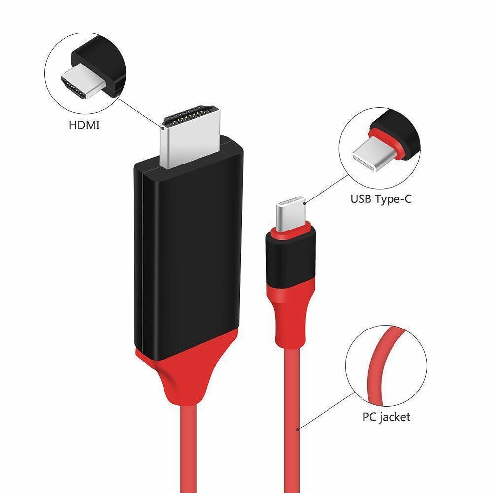 2M - USB- C naar HDMI Kabeladapter - Ondersteunt 4K Resolutie - Plug-and-Play - Geschikt voor Samsung Galaxy S8/S9/S10 & Andere Apparaten - Ideaal voor HDTV, Projectoren, AV-ontvangers