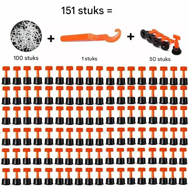 151-Delig Tegel Leveling Systeem - Herbruikbare T-Lock Tegelafstandhouders - Inclusief Tegel Levelers en Wrench - Voor Tegels van 5-17 mm Dikte - Perfecte Vloer- en Wandafwerking