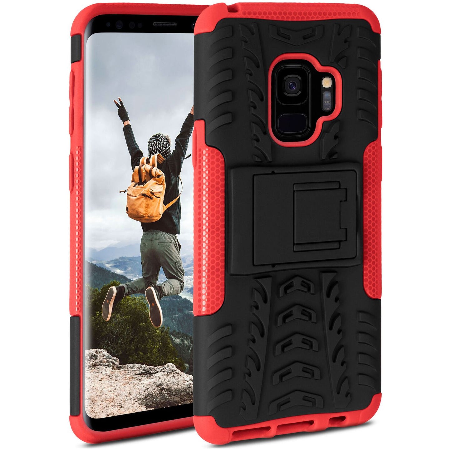 Duurzaam Ring Hoesje met Vingerlus en Scherm beschermer voor Samsung Galaxy S9 - Zwart en Rood