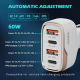 SUNDAREE USB-C 40W snelle autolader | 4-poorts autoladeradapter | Dual Type C PD 20W compatibel met iPhone 12/11 Pro/Max/iPhone11/Pad Pro/Galaxy/Samsung, 18W QC3.0 voor Android