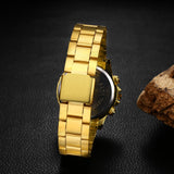1-Stuks Gouden Roestvrijstalen Ronde Quartz Horloge voor Mannen en Vrouwen - Luxe Koppel Horloge met Bling Goudkleurige Tint
