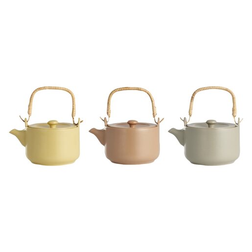 DAY theepot 1 liter keramische theepot – klassieke tea pot met deksel en handgreep – ronde thee pot met schenktuit – servies theekan voor thee zetten en serveren – beige theepot met handvat