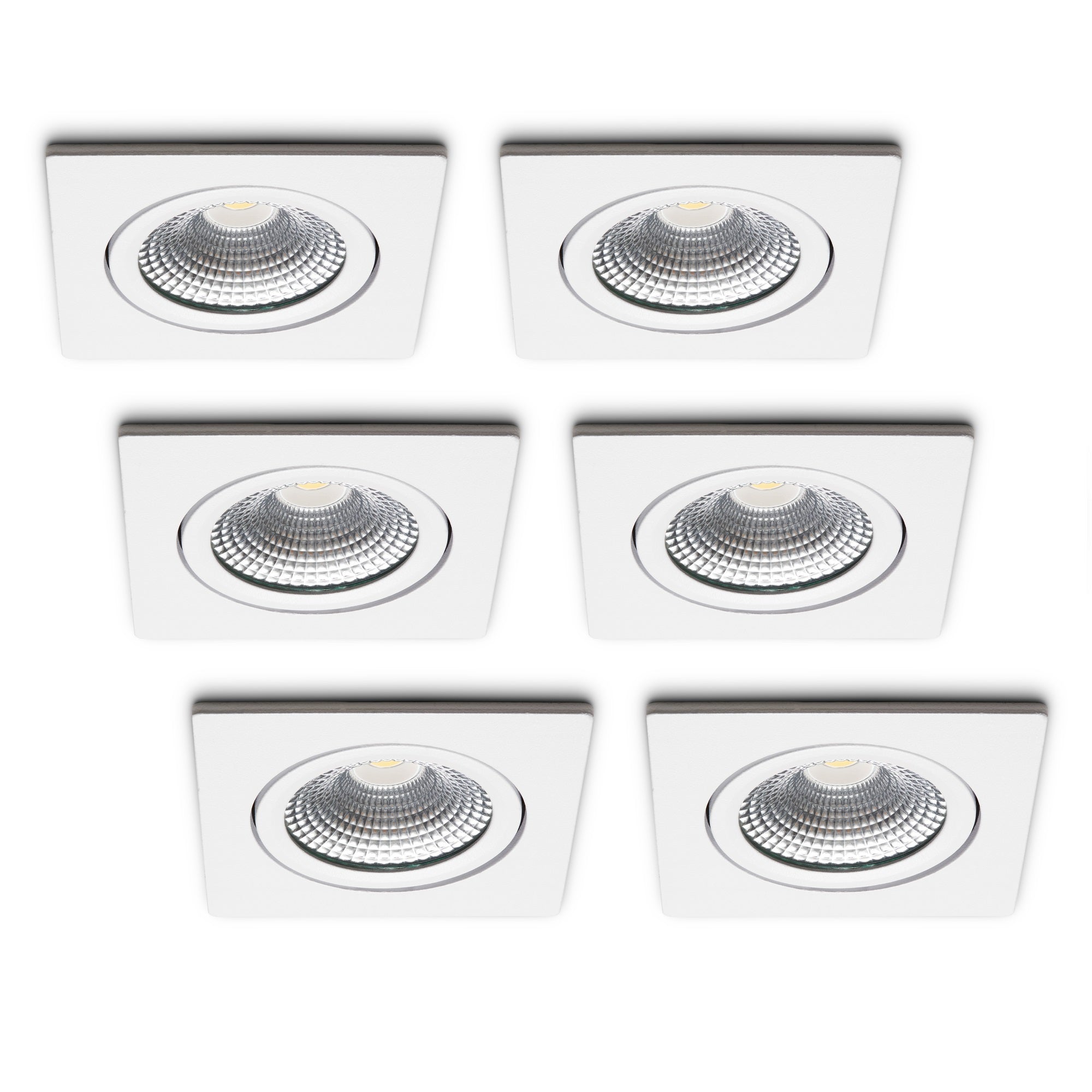 6-Pack Vierkante LED Inbouwspots met Kantelbare GU10 Fitting - LED Lampen Spots - Dimbare, Energiezuinige A++ Verlichting - IP44, Warm Wit (2700K) Of Koud Wit (6000K) - Wit - CE/RoHS
