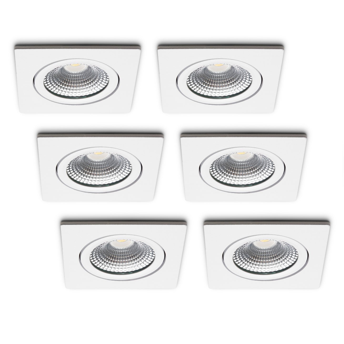 6-Pack Vierkante LED Inbouwspots met Kantelbare GU10 Fitting - LED Lampen Spots - Dimbare, Energiezuinige A++ Verlichting - IP44, Warm Wit (2700K) Of Koud Wit (6000K) - Wit - CE/RoHS