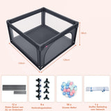 Babybox - Grondbox - Speelbox - Kinderbox - 126x126x68cm - Inclusief 50 Speelballen - Donkergrijs - Ademende Mesh Wanden - Veilige Speelruimte voor Baby’s en Peuters - Opvouwbare Speelomheining voor Binnengebruik