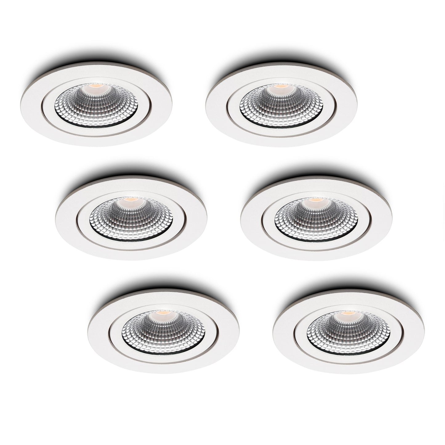 6-Pack Ronde LED Inbouwspots met Kantelbare GU10 Fitting - Dimbare, Energiezuinige A++ Verlichting - IP44, Warm Wit (2700K) - Wit - CE/RoHS