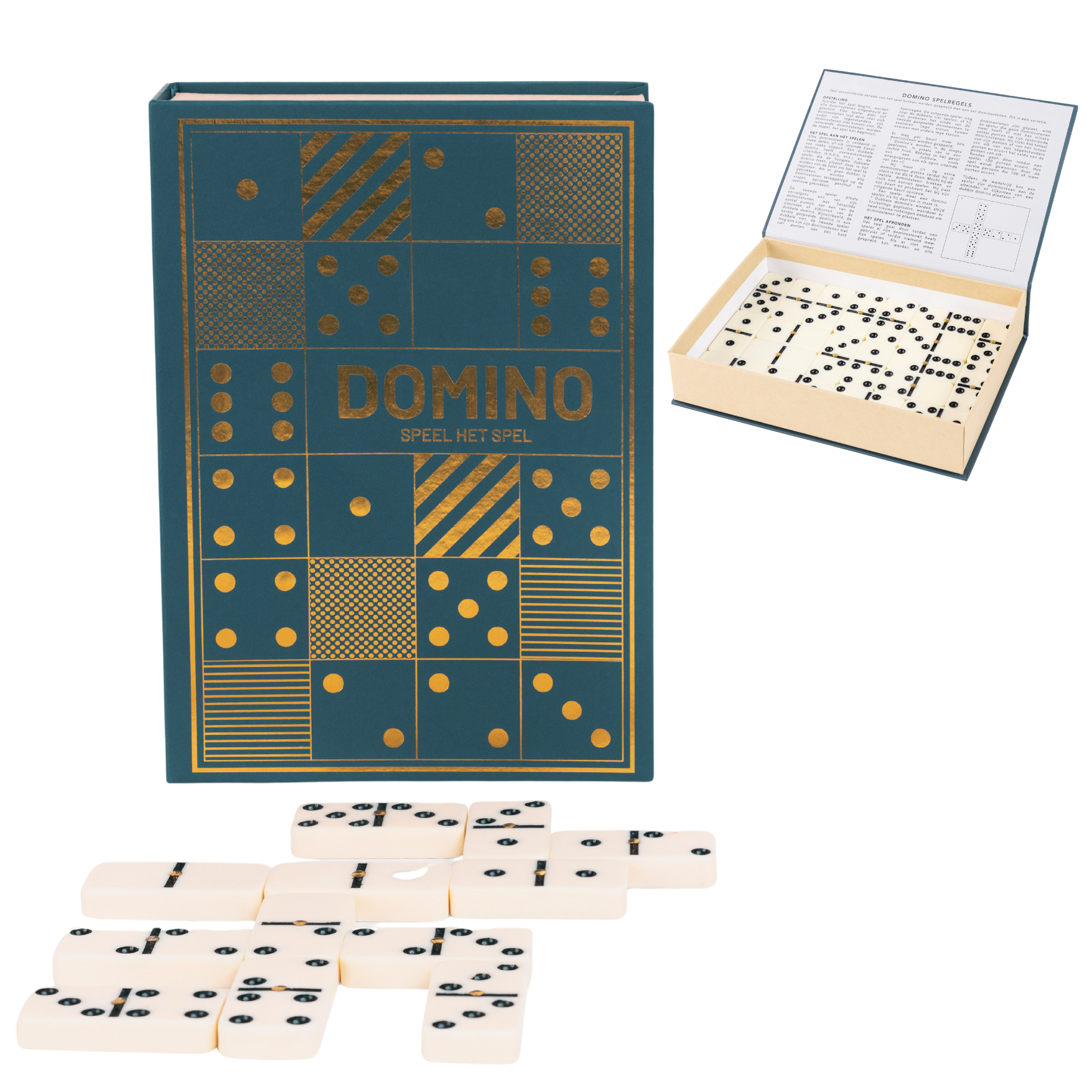 Domino Spel in Luxe Boekvormige Opbergdoos – Klassiek Tafelspel – Compact en Perfect voor Reizen – Afmetingen Opbergdoos 14.5x4.5x20cm