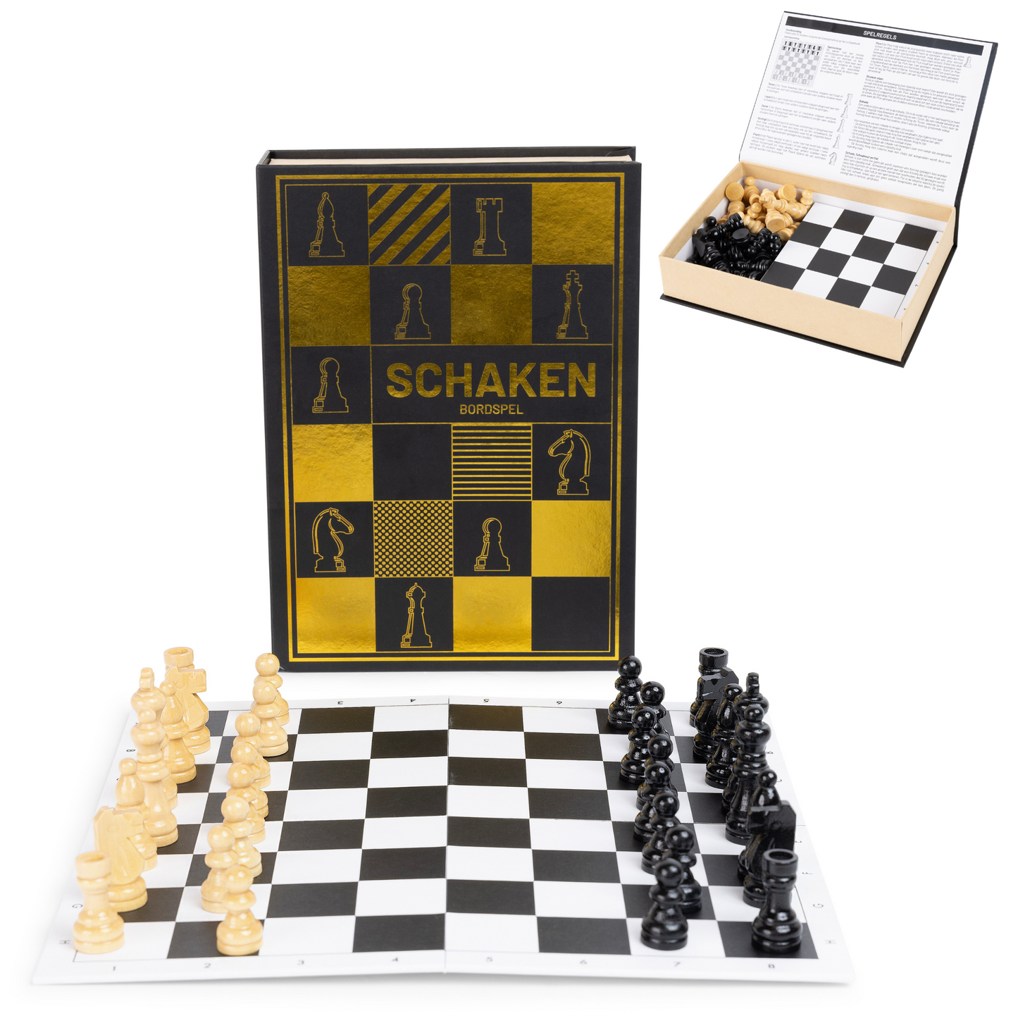 Luxe Schaakbord in Boekvorm - Opvouwbaar Schaakspel - Reisschaakbord- Houten Schaakstukken en Bord - Bordformaat 24 x 24 cm - Compacte Boekvorm (14.5 x 4.5 x 20 cm) - Perfect voor Beginners en Experts