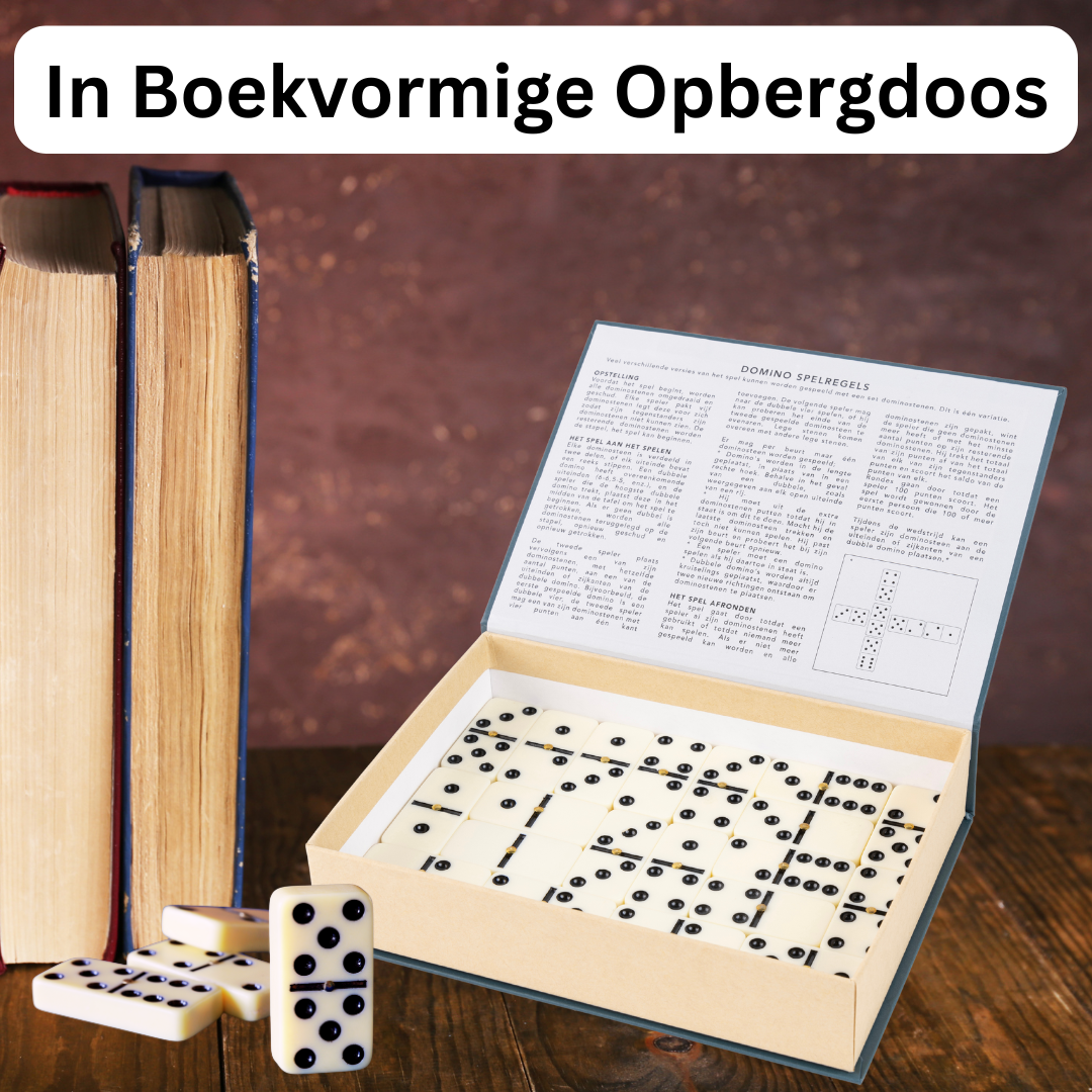 Domino Spel in Luxe Boekvormige Opbergdoos – Klassiek Tafelspel – Compact en Perfect voor Reizen – Afmetingen Opbergdoos 14.5x4.5x20cm