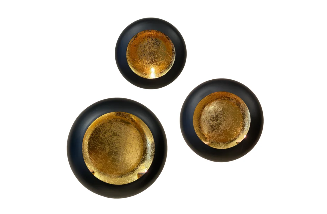 3 Stuks - Wandkandelaar Set Goud - Metalen Wandkaarsenhouders 13 18 en 23 cm - Ronde Kaarshouders voor Waxinelichtjes en Kaarsen - Smeedijzeren Muurdecoratie Wanddecoratie voor Woonkamer Slaapkamer Hal en Eetkamer
