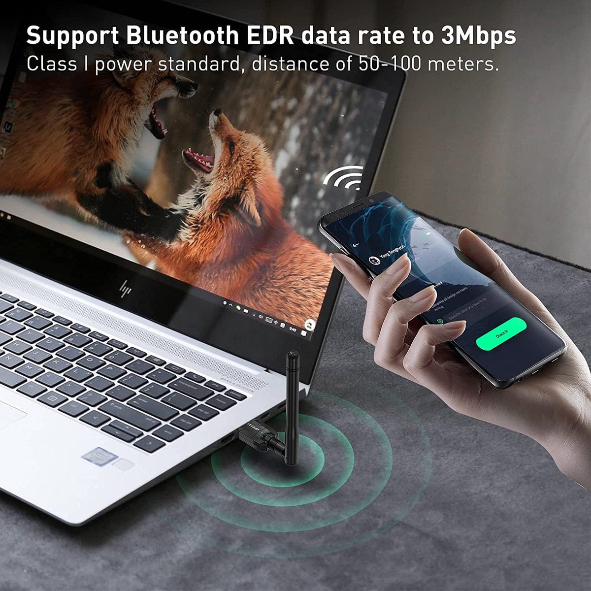 Edup - Long Range Bluetooth Adapter voor PC - Bluetooth 5.0 - Externe Dongle - Bluetooth Antenna - USB - High Gain - Geschikt Voor Desktop & Laptop - Compatibel met Windows. - Zwart