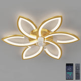 Stille Plafondventilator Met Verlichting – LED Plafondlamp Met Ventilator – Dimbaar Licht Met Afstandsbediening En App – Acryl Bloemvorm – Energiezuinige Plafondlamp Met Windfunctie – 70W – Goud – Moderne Design Ventilatorlamp
