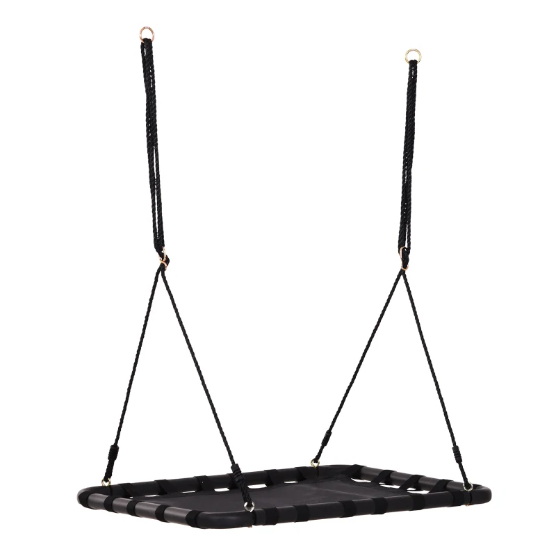 Rechthoekige Hangende Boomschommel - Vliegend Platform Metaal Frame - Speeltuin voor Achtertuin Touwschommel - Weerbestendige Kinderschommel met Verstelbare Touwen - Groot Zitvlak voor Meerdere Kinderen - 100x76cm - Eenvoudig Te Installeren