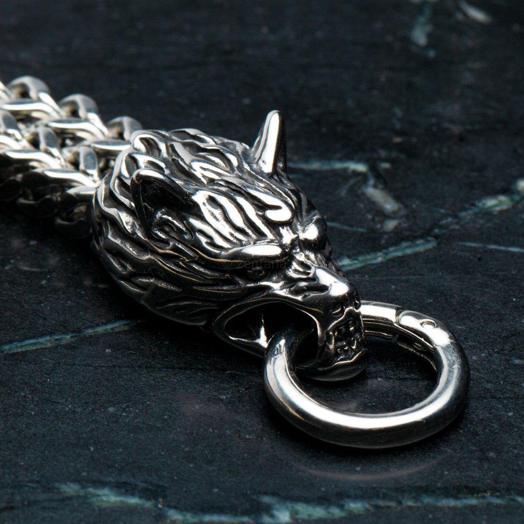 Heren Armband – Wolfskop Cuff – Geri en Freki Viking Stijl – Massief Roestvrij Staal – Punk Biker Design – 12 mm Breed – Verkrijgbaar in 19 cm, 21 cm, 23 cm – Hypoallergeen en Handgemaakt – Odin Viking Amulet Sieraad