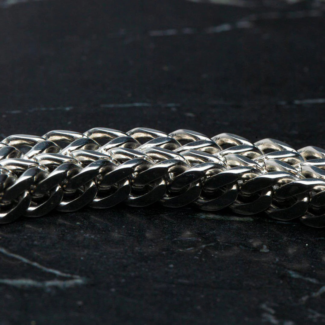Heren Armband – Wolfskop Cuff – Geri en Freki Viking Stijl – Massief Roestvrij Staal – Punk Biker Design – 12 mm Breed – Verkrijgbaar in 19 cm, 21 cm, 23 cm – Hypoallergeen en Handgemaakt – Odin Viking Amulet Sieraad