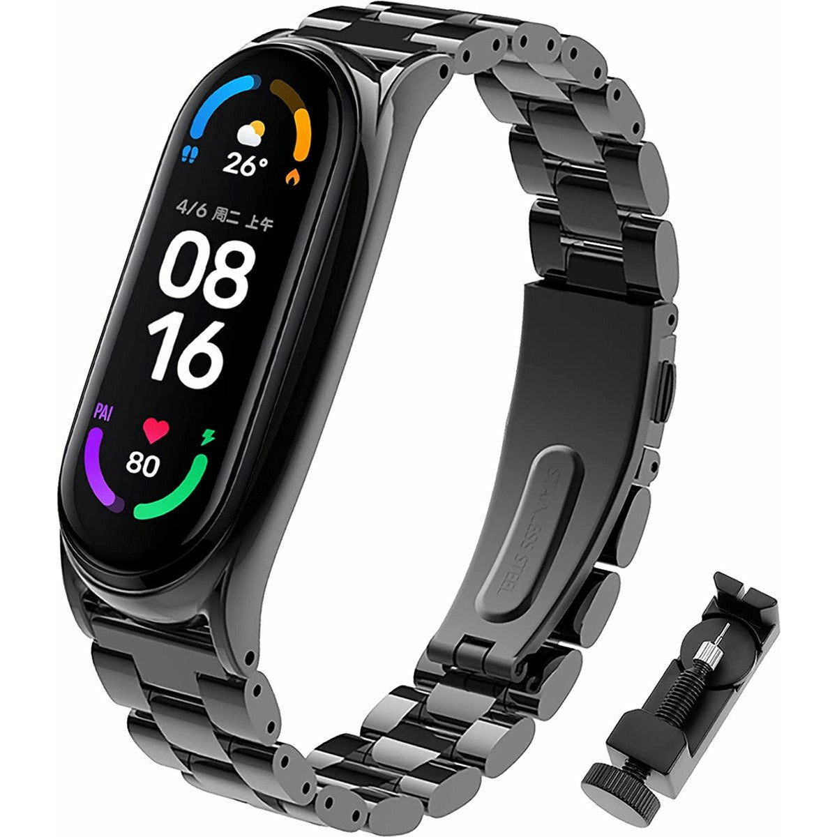RVS Metalen Polsarmband | Geschikt voor Xiaomi Mi Band 3 / 4 / 5 / 6 | Bandvervanging van Roestvrij staal | Horlogebandaccessoires | Zwart