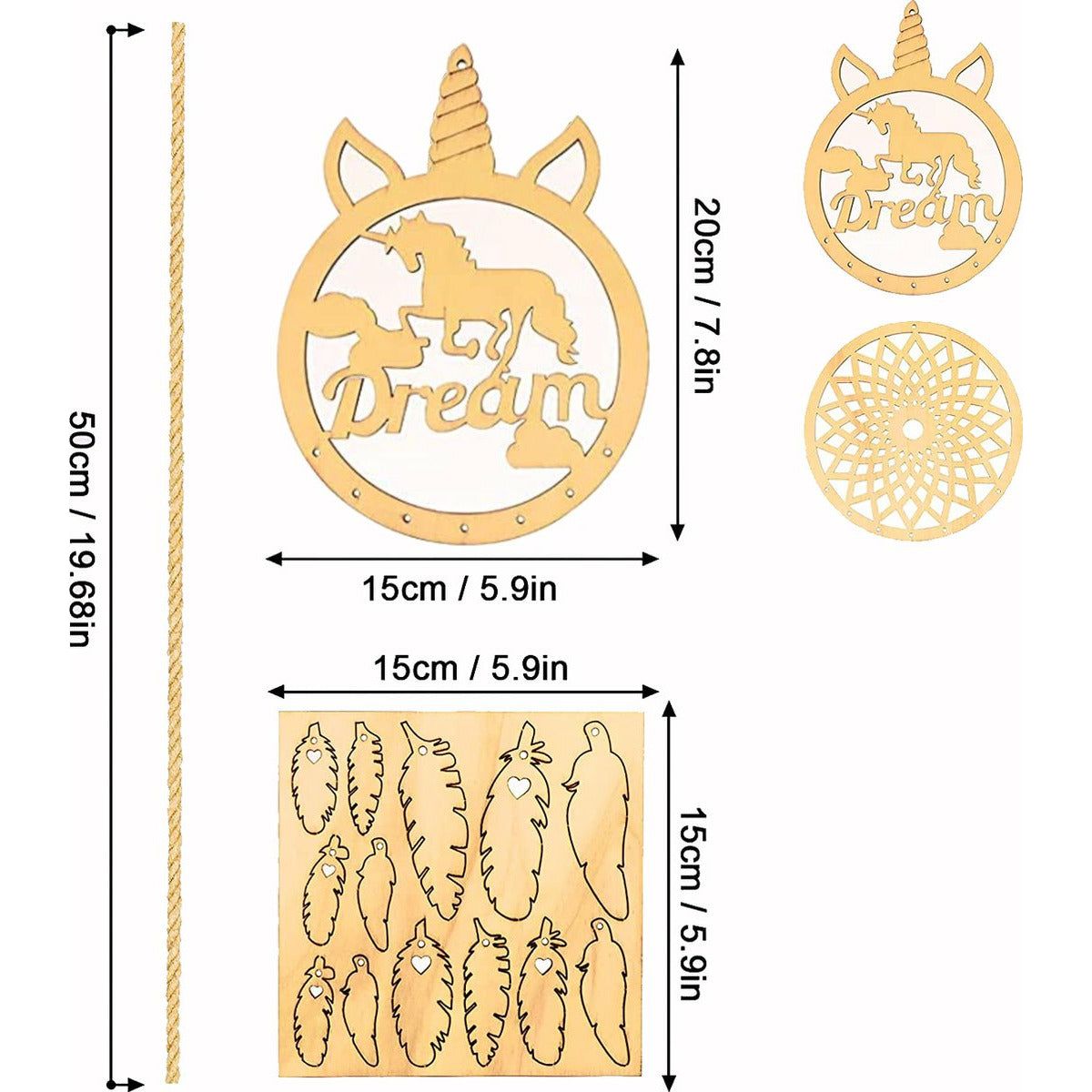 2 Stuks - DIY Houten Dream Catcher Pakket - Inclusief Jute Touw - Dromenvanger Bouw Set - Hangende Ornament - Cut Out Dreamcatcher Bouw Set - Dromenvanger Doe-Het-Zelf-kunst Knutselpakket