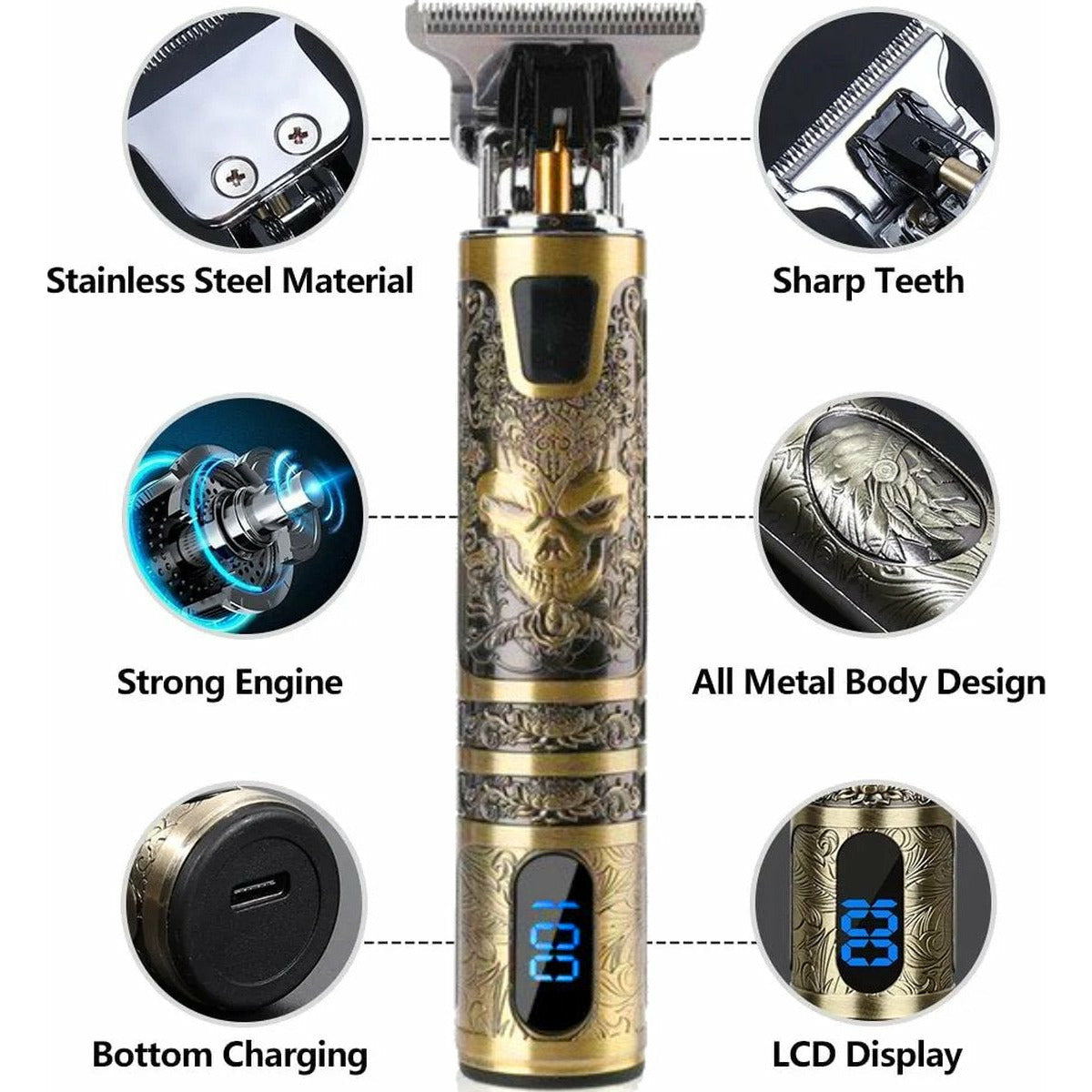 T9 - Luxe Tondeuse met LCD Display - Inclusief 4 Opzetkammen - USB Opaadbaar - Professionele Trimmer - Scheerapparaat - Baardtrimmer - Precisietrimmer- Draadloos - USB Opladen - Haarstyling – Goud
