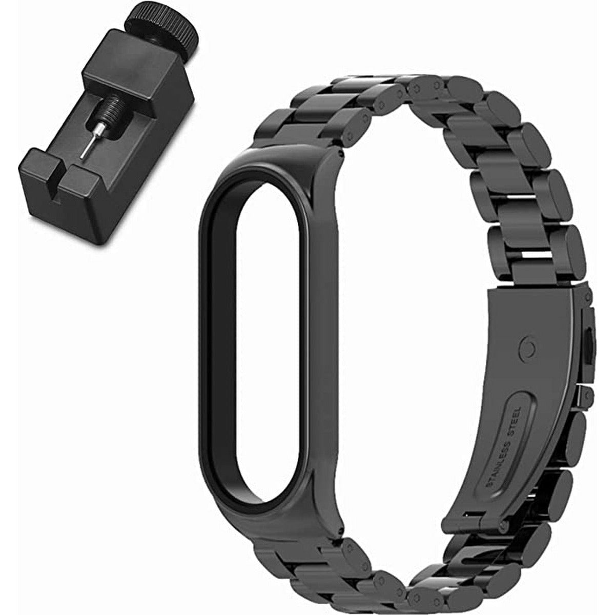 RVS Metalen Polsarmband | Geschikt voor Xiaomi Mi Band 3 / 4 / 5 / 6 | Bandvervanging van Roestvrij staal | Horlogebandaccessoires | Zwart