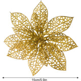 10 Stuks - Kunstmatige Glitter Bloemen - Decoratieve Poinsettia Bloemen - Kerstboom Ornamenten - 15 cm - Zilver / Goud