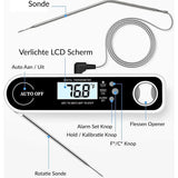 Digitale Dubbele Keukenthermometer - Multifunctioneel Kook Thermometer - Met Lange Sonde - LCD-scherm met Achtergrondverlichting - Waterdicht - Directe Lezing voor Voedselbereiding - Met Magneet En Flessenopener - Wit / Zwart